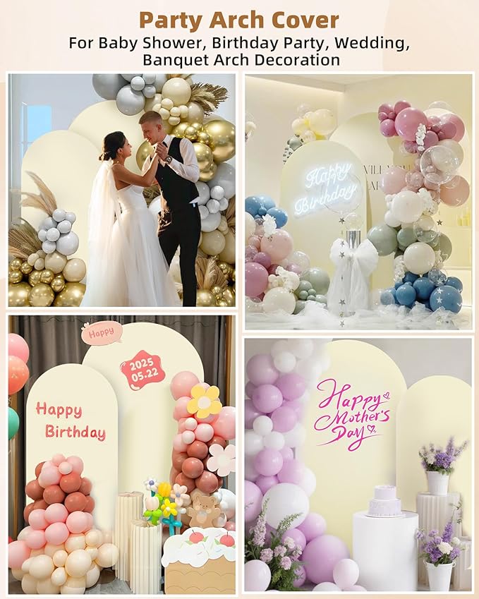 HEMMOTOP Beige Arch Backdrop Cover 7.2 ft, 6ft, Wedding Arch Covers Stretchy Backdrop 2 Set, Spandex 2 Sided Arched Background for Birthday, Party, Baby Shower, Decorations