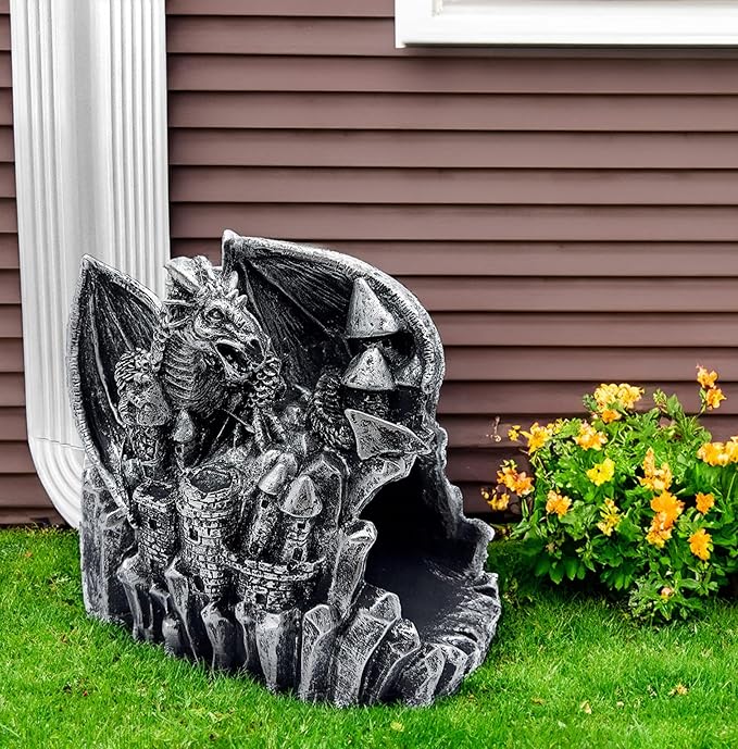 Dragon Gutter Diverter Rain, Outdoor Decor Sculpture, Garden Rain Downspout Diverter, Splash Block, Gutter Extender, Decorative Extension, Animal Statue,Eco-Friendly Resin, Fits 3x4 Downspouts