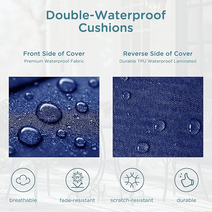 Codi Outdoor Seat Cushions for Patio Furniture 22x22 Inch, Waterproof Chair Cushion with Handles & Adjustable Straps, Fade Resistant - Set of 2, Navy Blue