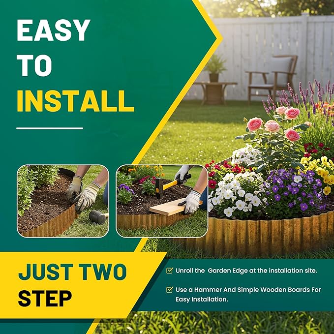 Corrugated Metal Garden Edging, 6"×20Ft Durable Landscape Border for Garden, Lawn, Flower Beds and Paver Edging (Rusty)