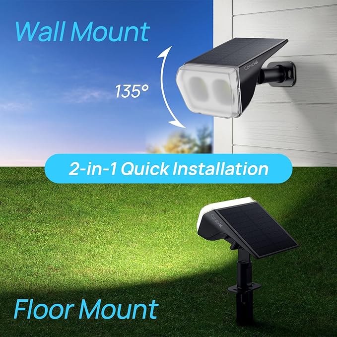 Consciot Solar Spot Lights Outdoor Waterproof, 24 LED Dusk-to-Dawn Solar Outdoor Lights, 2 in 1 Adjustable Wall Lights, Daylight Solar Landscape Spotlights for Garden Yard Wall Walkway, 2 Pack