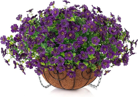 Artificial Fake Hanging Plants Flowers with Basket Outdoor Decor Faux Silk Dasiy Flower Arrangements in Pot Planter for Porch Home Indoor Patio Garden Yard Decoration