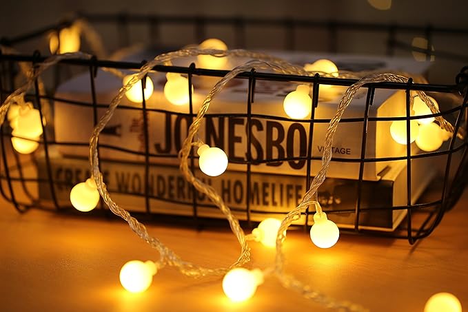 Globe String Lights 49 Feet 100 led,8 Modes Fairy Plug in Indoor String Lights for Bedroom,Classroom,Outdoor, Patio,Garden,Party,Wedding-Warm White