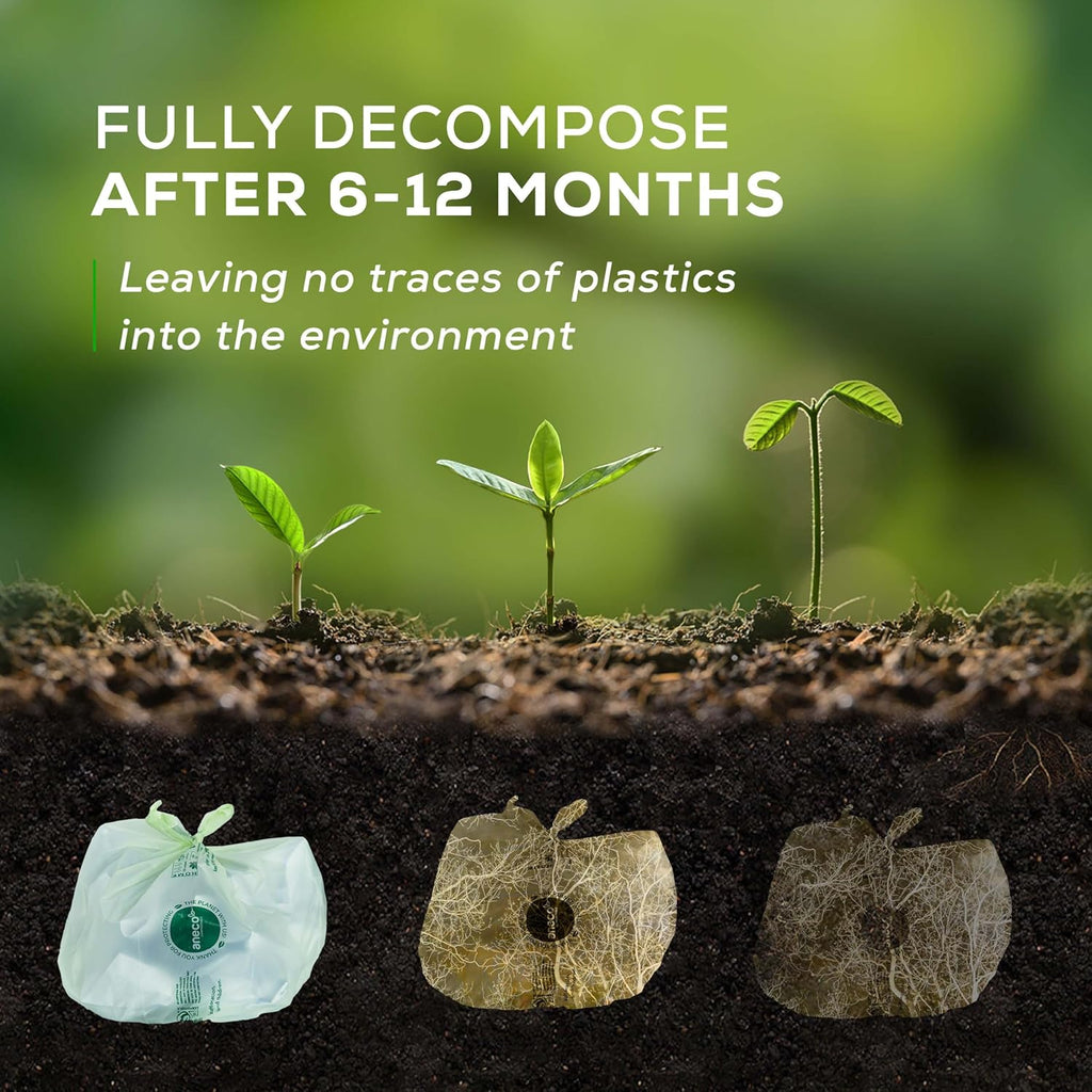 ANECO 4 Gallon Compostable Food Waste Bags with Handles, Extra Thick Compost Bags for Medium Kitchen Garbage/Bathroom Bin, OK Compost HOME & BPI Certified Compostable Bags