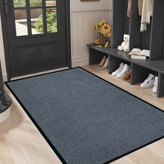 Commercial Grade Entrance Mat 3x5Ft Brush Step Entrance Rug with Striped Pattern&Rubber Border Indoor Outdoor Low Profile Rubber Entry Carpet Mat for Hallway,Home,High Traffic Area