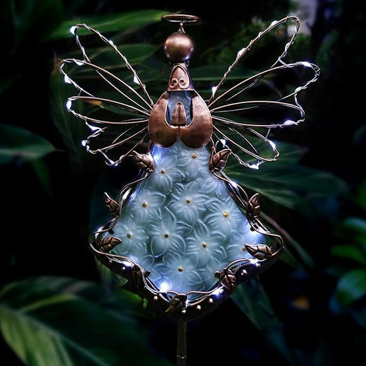 Angel Solar Lights Garden Stake Outdoor-38Inch Metal&Glass Solar Angel Stake Grave Decorations for Cemetery-Perfect as Angel Remembrance Gifts & Sympathy Gifts Decorations（Bronze）