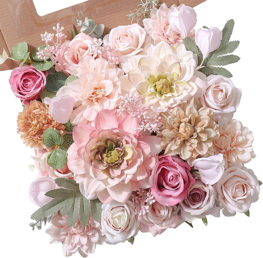 Artificial Flower Combo DIY Wedding Hand Bouquet Centerpiece Arrangement Party Baby Shower Home Decor (Light Pink)