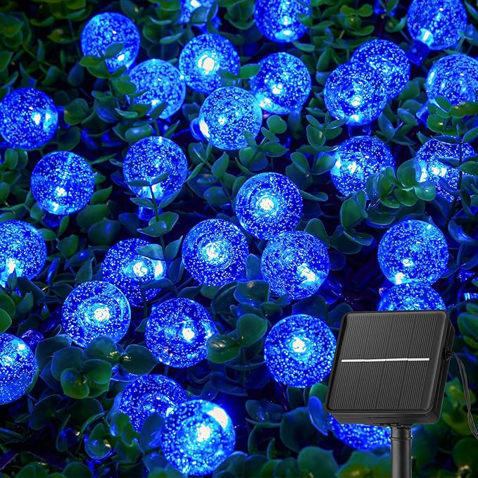 Brightown Solar String Lights Outdoor 60 Led 35.6 Feet Waterproof Solar Powered Patio Lights with 8 Lighting Modes for Garden Yard Porch Wedding Party Decor Halloween (Blue)