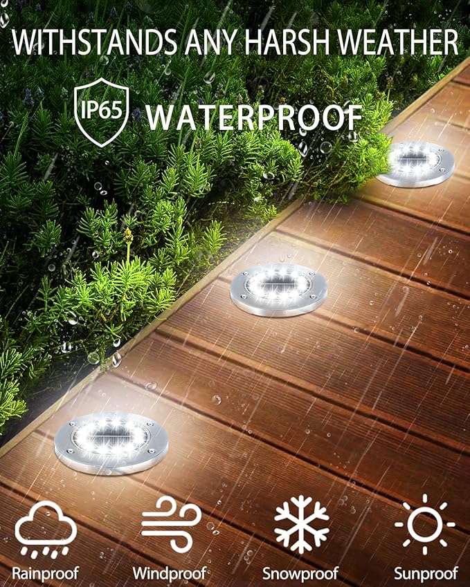 Coroor Solar Ground Lights, 12 LED Waterproof Garden Lights Outdoor Bright In-Ground, Solar Disk Lights Outdoor Decorations for Pathway Yard Lawn Patio Walkway Pool(20 Packs White)