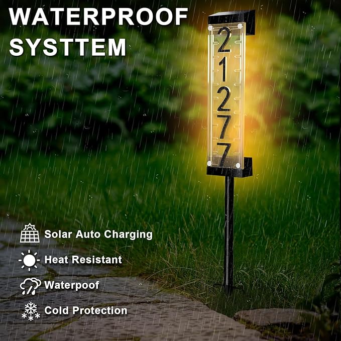 Solar House Number [Upgrade 3D Acrylic Number] Solar Address Sign Increase Brightness, Number Is Bold, Anchor Is Made Of Iron,Solar House Number Sign with Two Lighting Modes and Two Installation (White)(Manual without remote control) (Warm White)