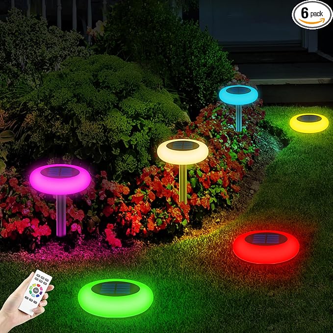Colorful Solar Colorful Solar Lights Outdoor, Color Changing Solar Lights with Remote, Colorize Pathway Lights Solar Garden Lights for Landscape Walkway Patio Yard Pool
