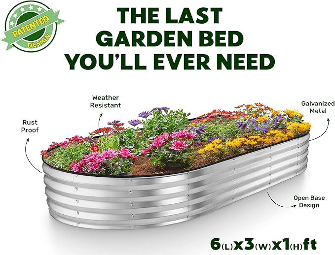Galvanized Raised Garden Beds Outdoor // 6×3×1 ft Planter Raised Beds for Gardening, Vegetables, Flowers // Large Metal Garden Box // Patented Tool-Free Design (Silver)