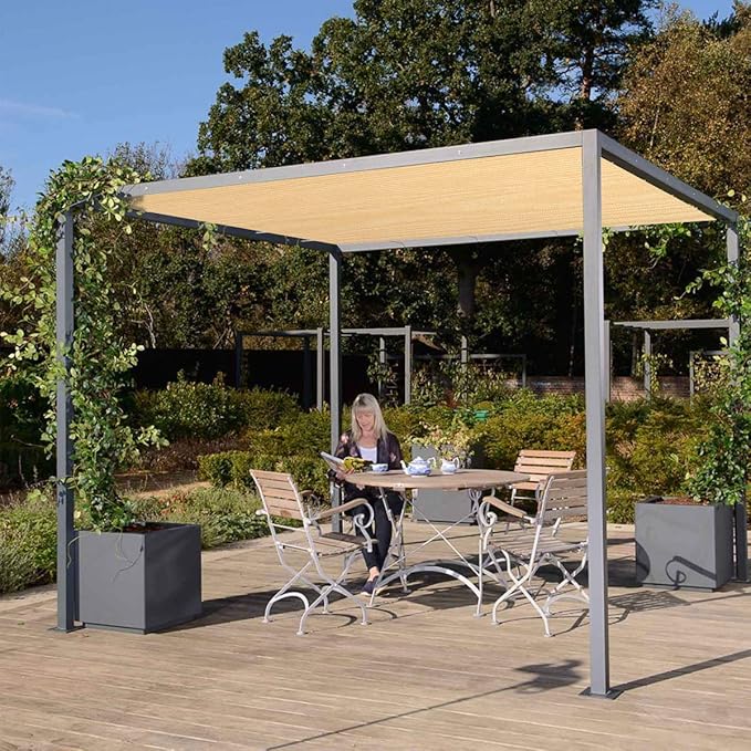 Eden's Decor Straight Flat-Edged Sun Shade Sail Rectangular 4' x 13' Beige UV-Blocking Outdoor Canopy Fabric Cloth Awning for Pergola Patio Garden Backyard Custom Size