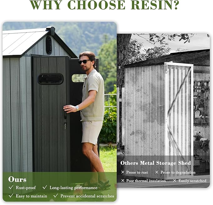 Domi 6x4FT Outdoor Resin Storage Shed with Transparent Windows & Louvered Vents, Plastic Tool Shed with Double Lockable Doors & Gable Roof, Outside Garden Shed for Backyard, Patio, Lawn, Grey