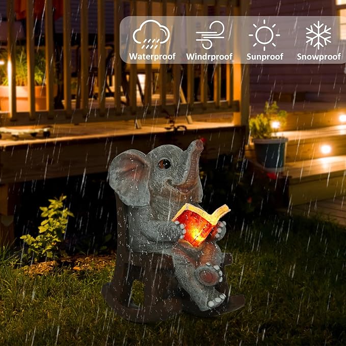 Garden Statues Elephant Outdoor Valentines Decorations Lights, Lucky Miniature Elephant Statue Solar Garden Decor for Patio,Porch,Home Yard Decor Elephant Gifts for Mom,Women, 2.04"x3.34"x3.93"