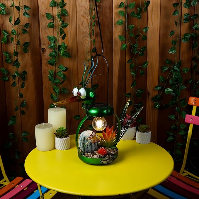 Alpine Corporation LYT292SLR-HH Solar-Powered Metal Heron w/Garden Enclosed LED Light Decor, Solar Patio Decor, 16''H, Green