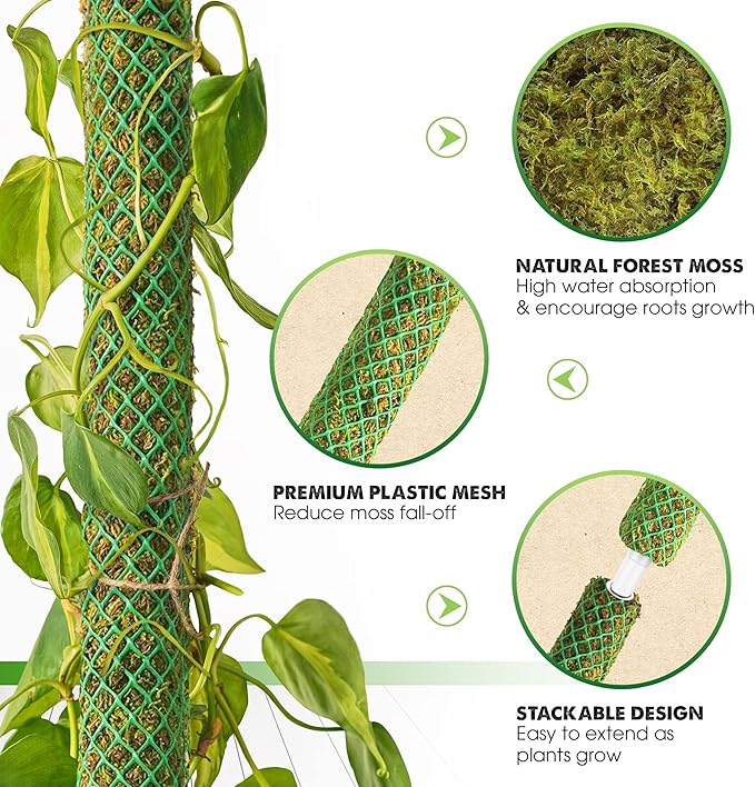 DUSPRO 10Pcs 22'' Green Stackable Mesh Moss Pole for Plants Climbing Vine Supporting Monstera Trellis, for Indoor Plants Extendable Plant Pole Moss Sticks, for Potted Plant Stakes