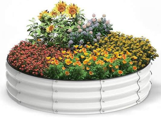 4x4x1 FT Galvanized Raised Garden Bed, Large Round Raised Garden Beds Outdoor Raised Planter Box, Raised Beds for Gardening Vegetables Flower Herb(Pearl White)