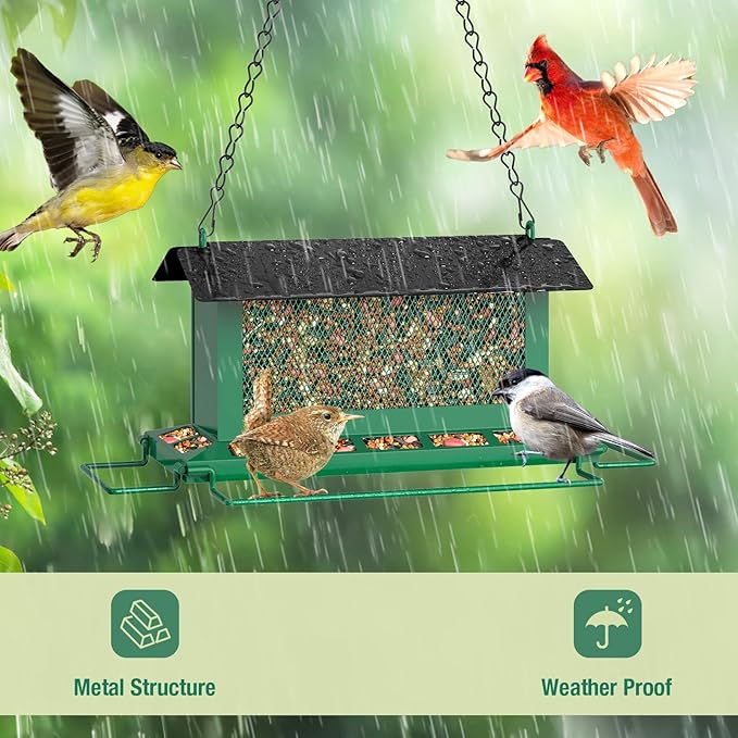 Bird Feeder for Outdoor Hanging, Large Squirrel Proof Birdfeeders w/ 14 Feeding Ports - Heavy Duty Metal Bird Feeders for Outside Hanging, 4 Lb Large Capacity Birdfeeder to Attracting Birds