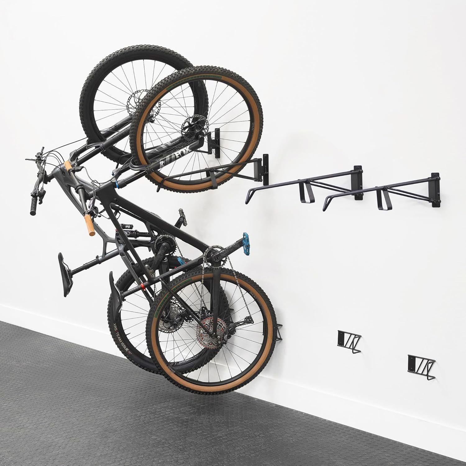 StoreYourBoard SwivelStow Mountain Bike Storage Rack 4 Pack – Heavy Duty Bike Hanger, No-Lift Bike Wall Mount for Garage Bike Storage, MTB and E-Bike, Holds 70 lbs, Patent-Pending