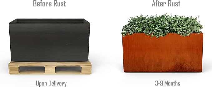 Extra Large Corten Steel Planter Box – 96"x18"x24" Rectangular Outdoor Metal Garden Bed | Heavy-Duty Rust Patina Planter for Outdoor Plants | Made in USA | Fully Assembled