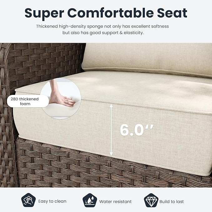 5 Pieces Outdoor Patio Furniture Sets with Rocking Swivel Chairs with 6-inch Thick Cushion and Fire Pit Table for Deck Lawn