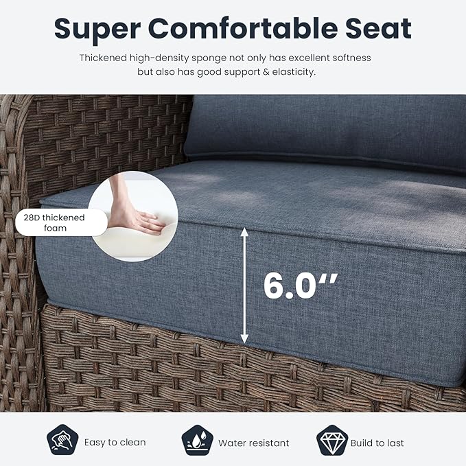 7 Pieces Outdoor Patio Furniture Sets with Rocking Swivel Chairs with 6-inch Thick Cushion and Fire Pit Table for Deck Lawn