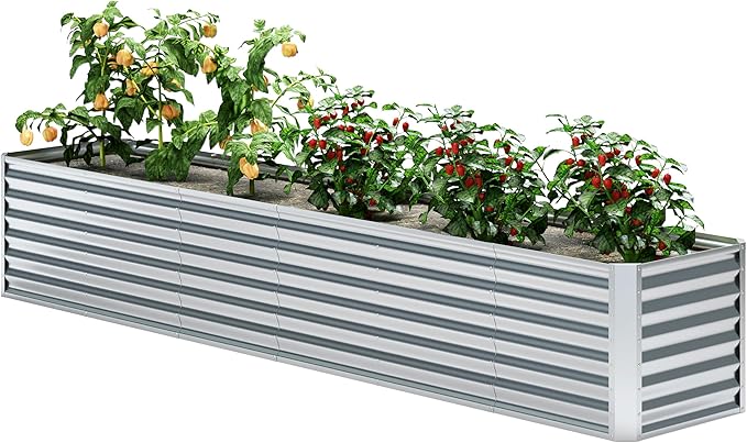 EKX 8x2x2FT Galvanized Raised Garden Bed, Raised Garden Bed Kit-Metal Planter Box Outdoor,Planting for Vegetables, Fruits,Herbs, Flowers-Slive
