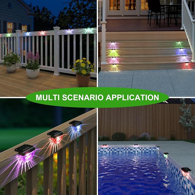 8 Pack Solar Deck Lights Outdoor, Solar Step Lights Waterproof for Outside, Yard, Patio, Garden, Pool, Railing, Stairs, Fence (Color Changing)