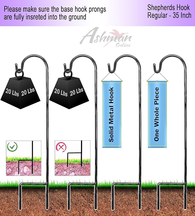 Ashman Shepherd's Hooks 35 Inch (40 Per Pack), Black, Made of Premium Metal for Hanging Solar Lights, Bird Feeders, Mason Jars, Christmas Lights, Lanterns, Garden Stakes and Wedding Décor.