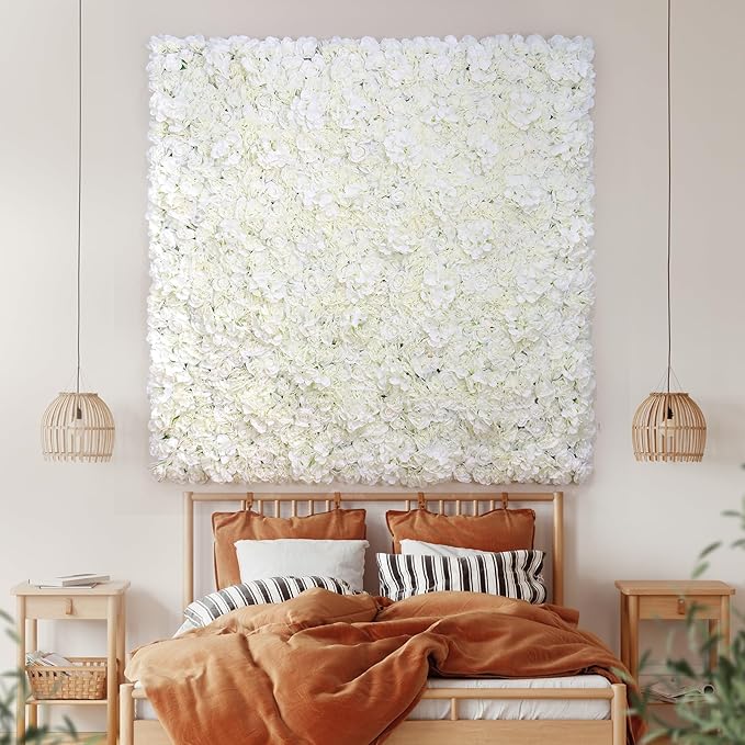 Flower Wall Backdrop 12PCS 16.5x16.5 Inch Floral Wall Panel White Artificial Silk Rose Wall Decor Ideal for Wedding Celebrations, Festive Party Backdrops and Home Decor