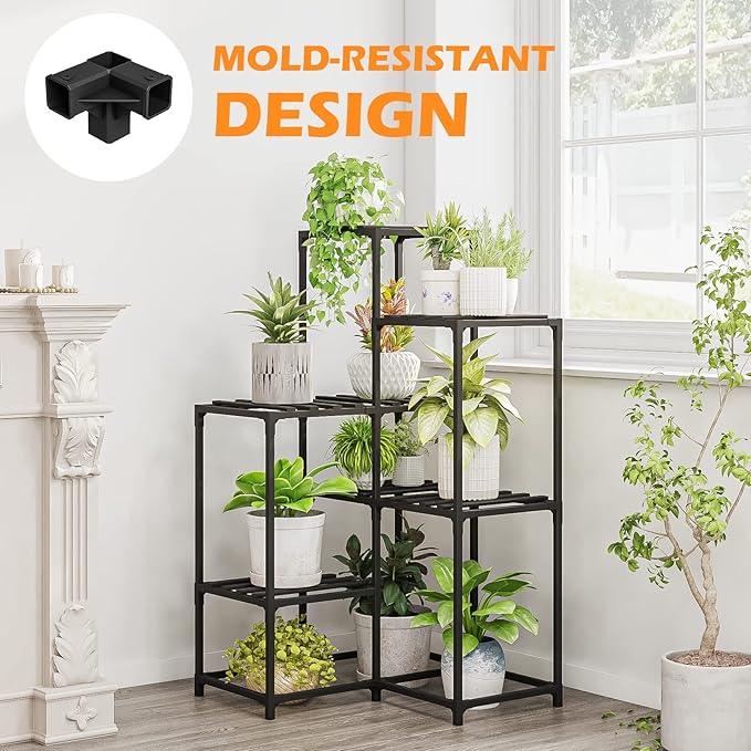 Bamworld Plant Stand Outdoor Black Corner Plant Shelf/Holder for Living 7-Tier Stands Room Plant Rack Multiple Plants Patio Balcony Garden