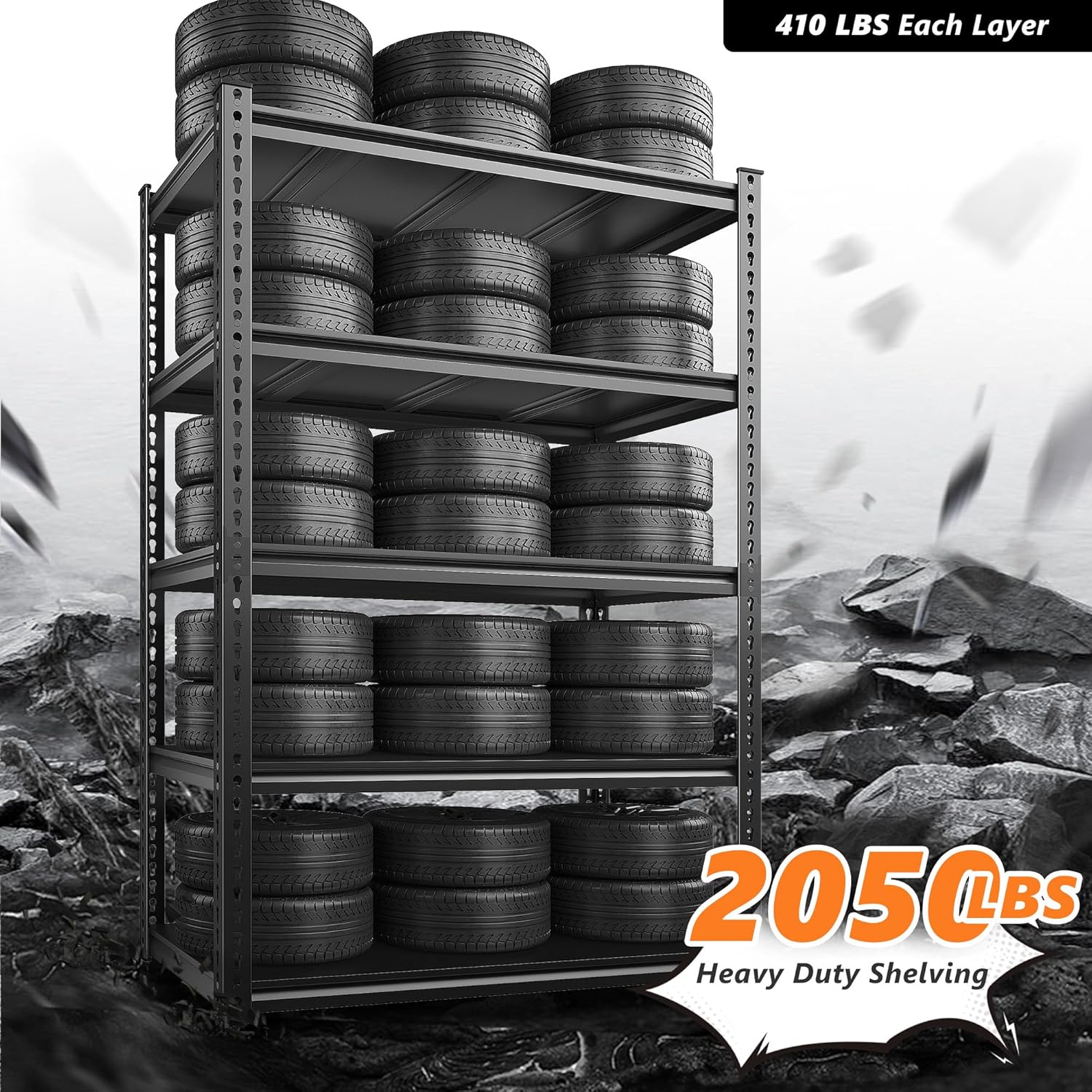 REIBII 72" Garage Shelving,Storage Shelves 2050LBS Heavy Duty Shelving, Adjustable 5-Tier Metal Shelves for Garage, Storage, Basement, Pantry, 72" H*31.5" W*16.5" D