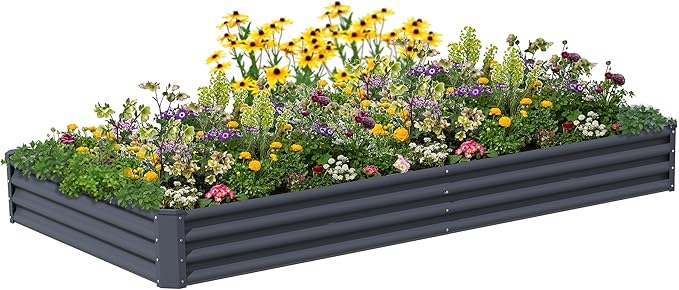 8X4X1ft Raised Garden Bed Kit,Galvanized Raised Garden Beds Outdoor,Large Metal Planter Box Steel Kit Flower Herb,Vegetables..Dark Gray