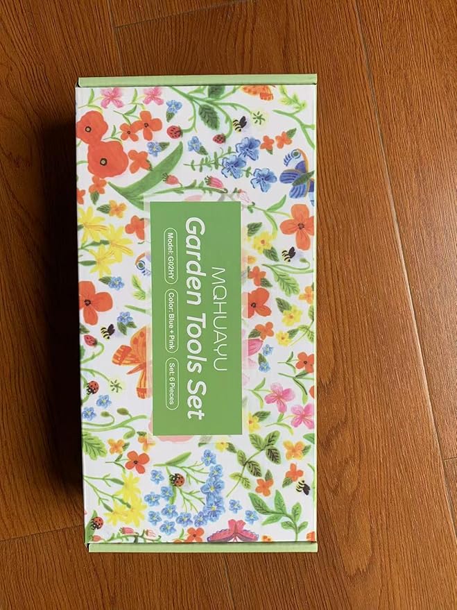 6 Pcs Garden Tool Set, Gardening Hand Tools Aluminum Alloy Starter Kit with Garden Bag, Heavy Duty Outdoor Tool Set with Ergonomic Handle, Gardening Gifts (No Flower Pattern)