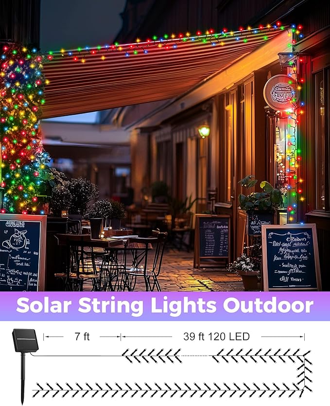 Brightown 2 Pack Solar String Lights Outdoor, Each 46Ft 120 LED Solar String Lights for Outside with 8 Modes, IP65 Waterproof Solar Outdoor Lights for Patio Garden Christmas Decorations, Multicolor