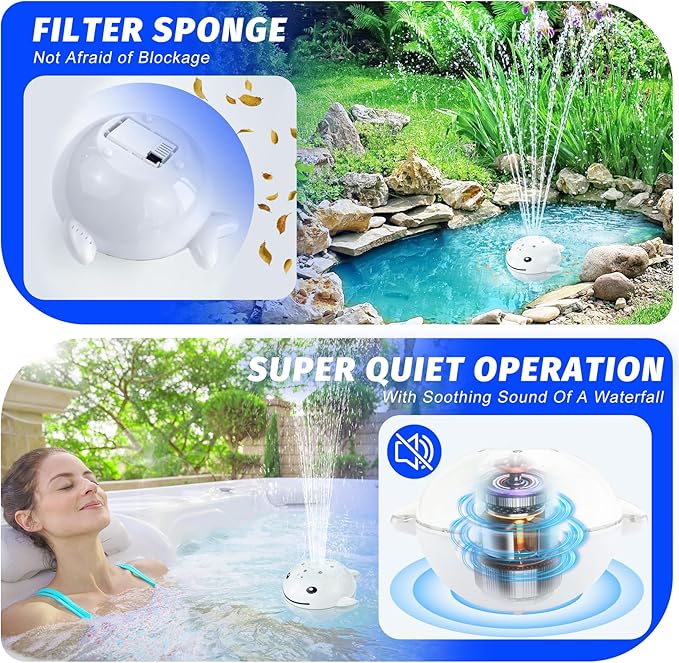 Floating Pool Fountain with Remote, Whale Pool Fountain with Lights, Rechargeable Pool Water Fountain, Above Ground Pool Fountain Waterfall, Swimming Pool Fountains for Inground Pool-1PC