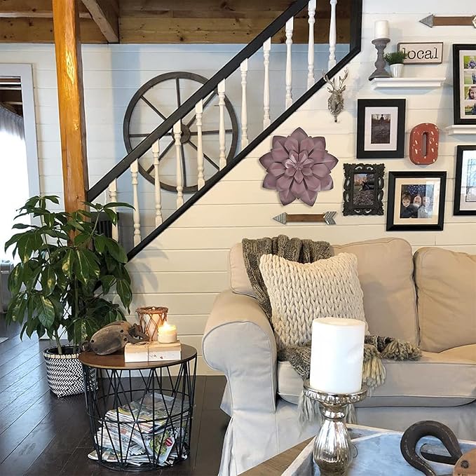 EASICUTI Brown Metal Flower Wall Art Decor Hanging For Indoor Outdoor Home Bathroom Kitchen Dining Room Bedroom Living Room Office Or Wall Sculptures 12 Inch