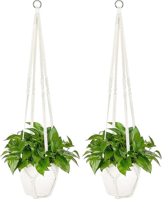 Dahey Macrame Plant Hanger Indoor Outdoor Hanging Planter Basket Large for up to 12" Pot Handmade Woven Cotton Rope Flower Pots Holder for Boho Home Decor, 43 Inch, Set of 2