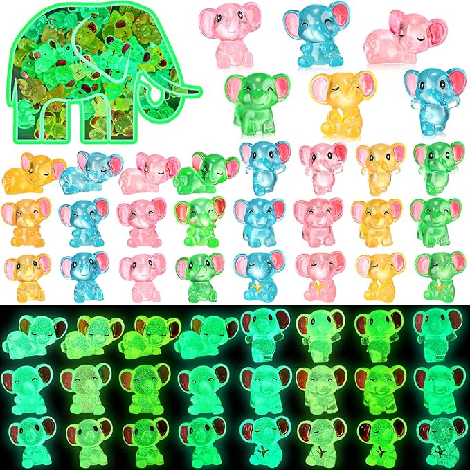 96 Pcs Luminous Resin Mini Elephant Animals Miniature Elephant Figurines Glow in The Dark Garden Accessories Moss Landscape DIY Terrarium Ornament for Garden Dollhouse Decoration (Classic)