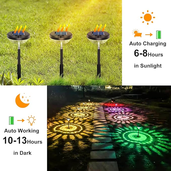 Bright Solar Pathway Lights 6 Pack,Color Changing+Warm White LED Solar Lights Outdoor,IP67 Waterproof Solar Path Lights,Solar Powered Garden Lights for Walkway Yard Backyard Lawn Landscape Decor