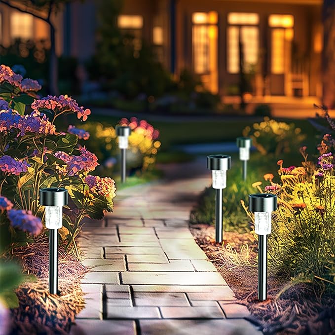 GIGALUMI Solar Lights Outdoor Waterproof, 12 Pack, Stainless Steel LED Solar Garden Lights for Patio, Lawn, Yard and Landscape, Cold White