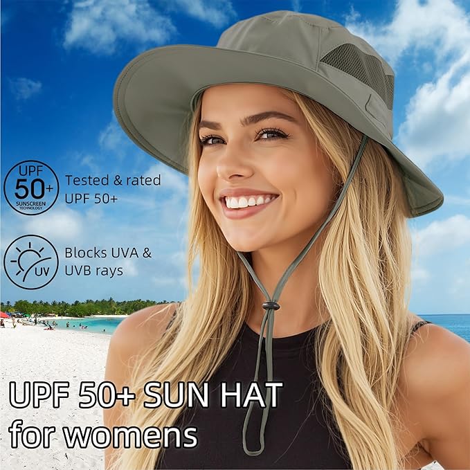 Connectyle Women's UPF 50+ Sun Hat UV Protection Wide Brim Bucket Hat Summer Beach Hats Fishing Hiking Outdoor Safari Hats