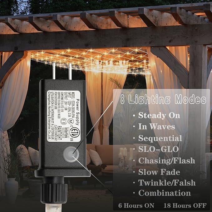 Eueasy LED Net Lights, 360 LED 12x12FT with Timer & 8 Lighting Modes, Outdoor Net Lights for Gazebo, Bush, Wedding, Holiday