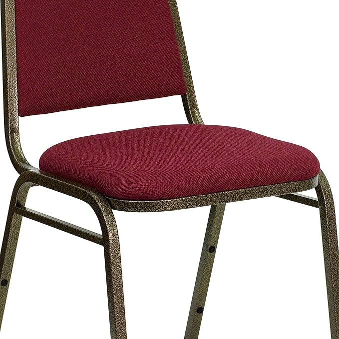 EMMA + OLIVER Trapezoidal Back Fabric Upholstered Stackable Banquet Chair, Multipurpose Stacking Chair with Padded Seat and Back, Burgundy/Gold