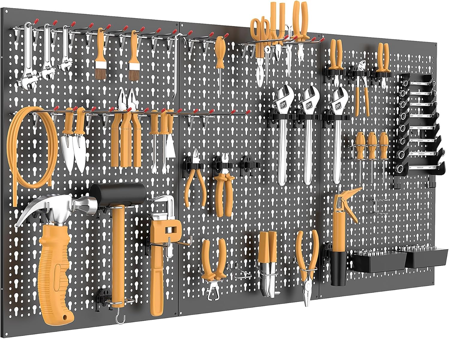 WALMANN Metal Pegboard Wall Tool Organizer Board with Pegboard Hooks, 24x48in Tools Organizer Pegboard for Garage, Workbench, Peg Boards, Tool Organizer Board with Hooks(Black)