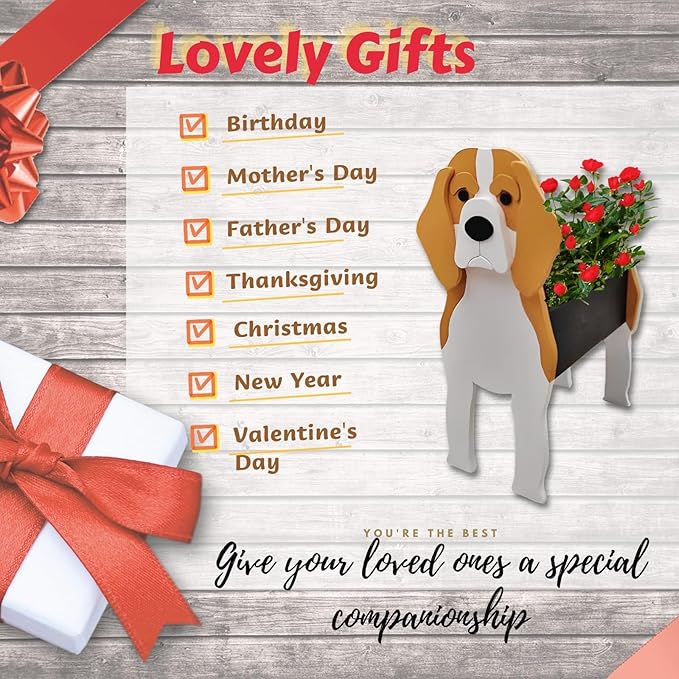 Beagle Dog Planter Plant Pots,Cute Garden Dog Flower Planter,Dog Planters Birthday Gifts for Women,Office,Indoor/Outdoor Decor（9.45 * 6.77 * 13.46in）