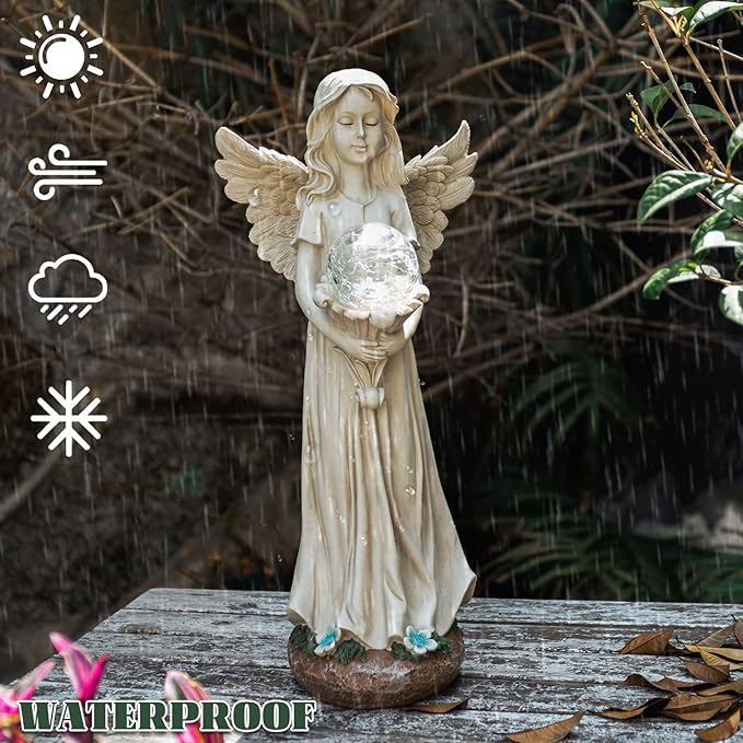 Angel Statue for Garden - 16.3 inches Guardian Solar Garden Statue, Gardening Gifts for Mom Grandma Lawn Ornaments Figurines for Outdoor Decor