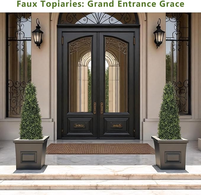 4ft Artificial Boxwood Topiary Trees (Set of 2) - UV Resistant Faux Plants Outdoor, Realistic 48in Fake Potted Bushes and Shrubs for Front Porch, Planter, Patio - Low Maintenance & Evergreen