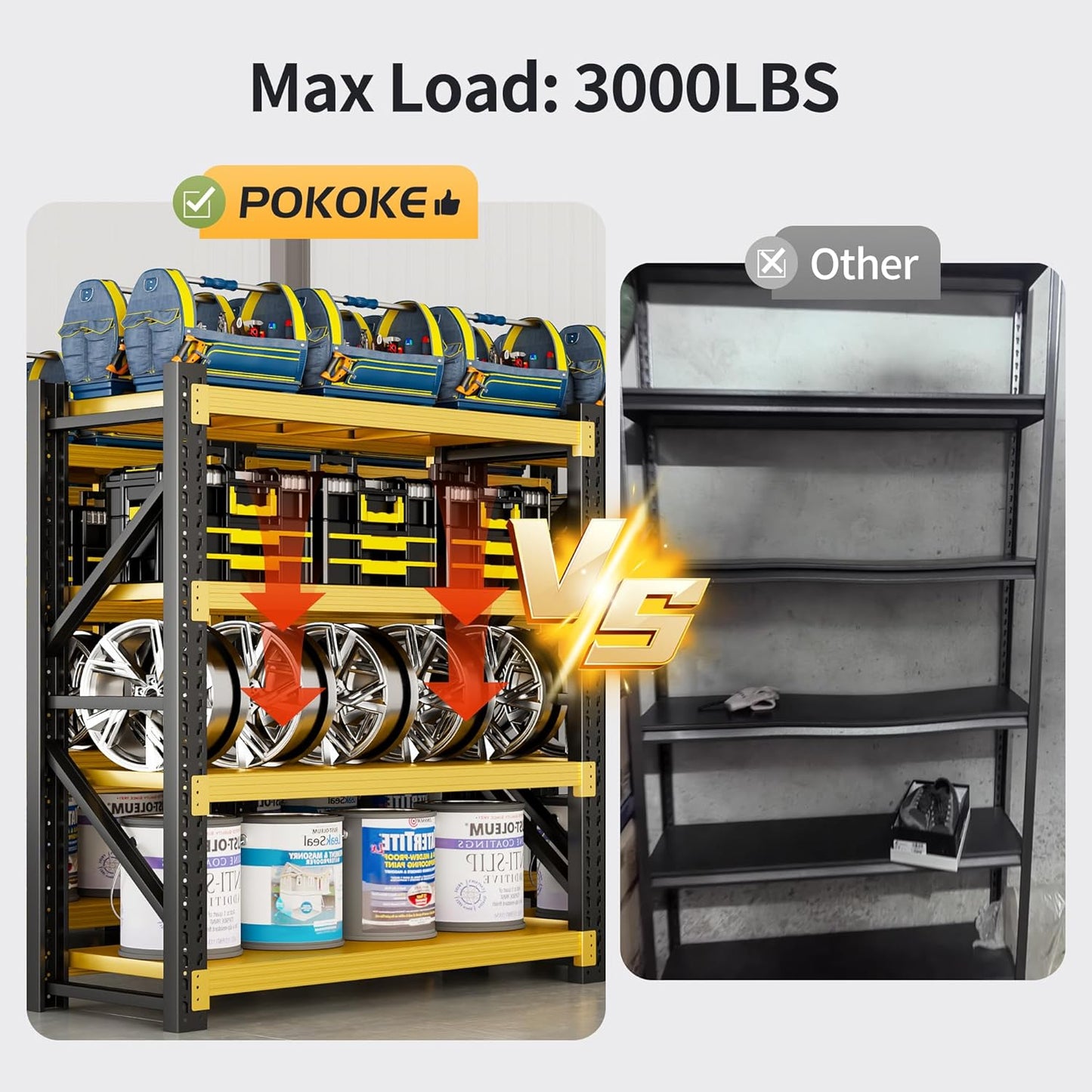 Garage Shelving Unit, 4 Tier Heavy Duty Racks, Easy Assembly, Metal Racks with Adjustable Shelves, 3000 LBS Load Capacity,for Warehouse,Basement (Black&Yellow, 19.7" D x 47.2" W x 78.7" H)